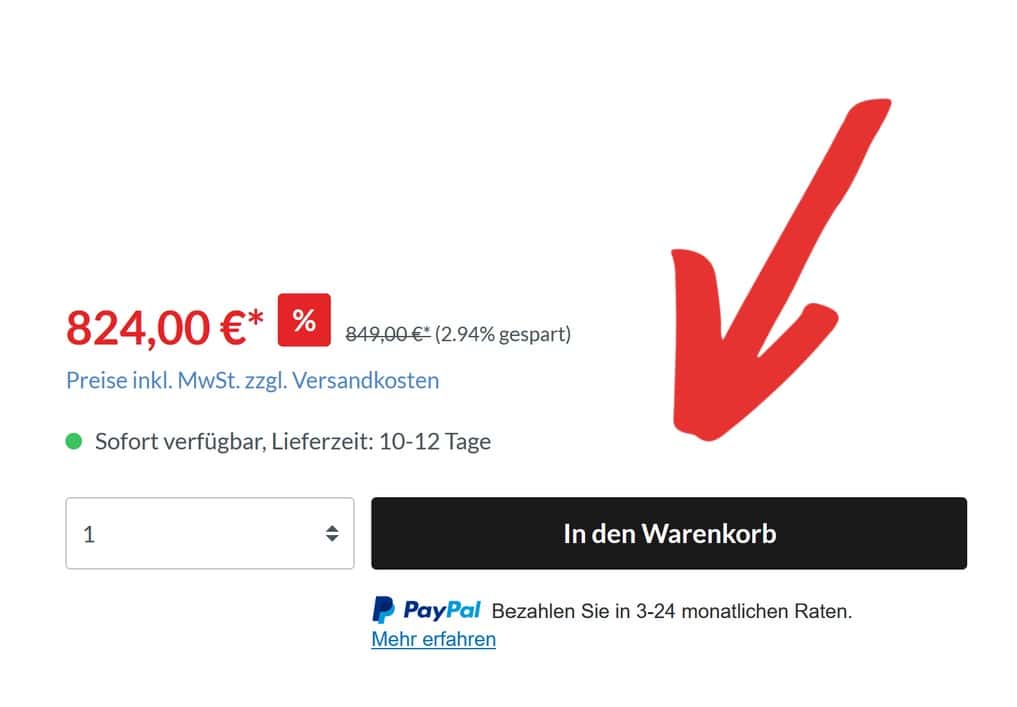 Schritt 1: Produktseite im Pro-Aqua Onlineshop mit dem Button „In den Warenkorb"
