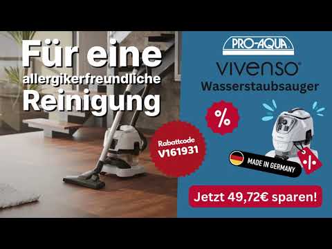 Videovorschau: Vivenso Wasserstaubsauger mit Rabattcode V161931 für allergikerfreundliche Reinigung