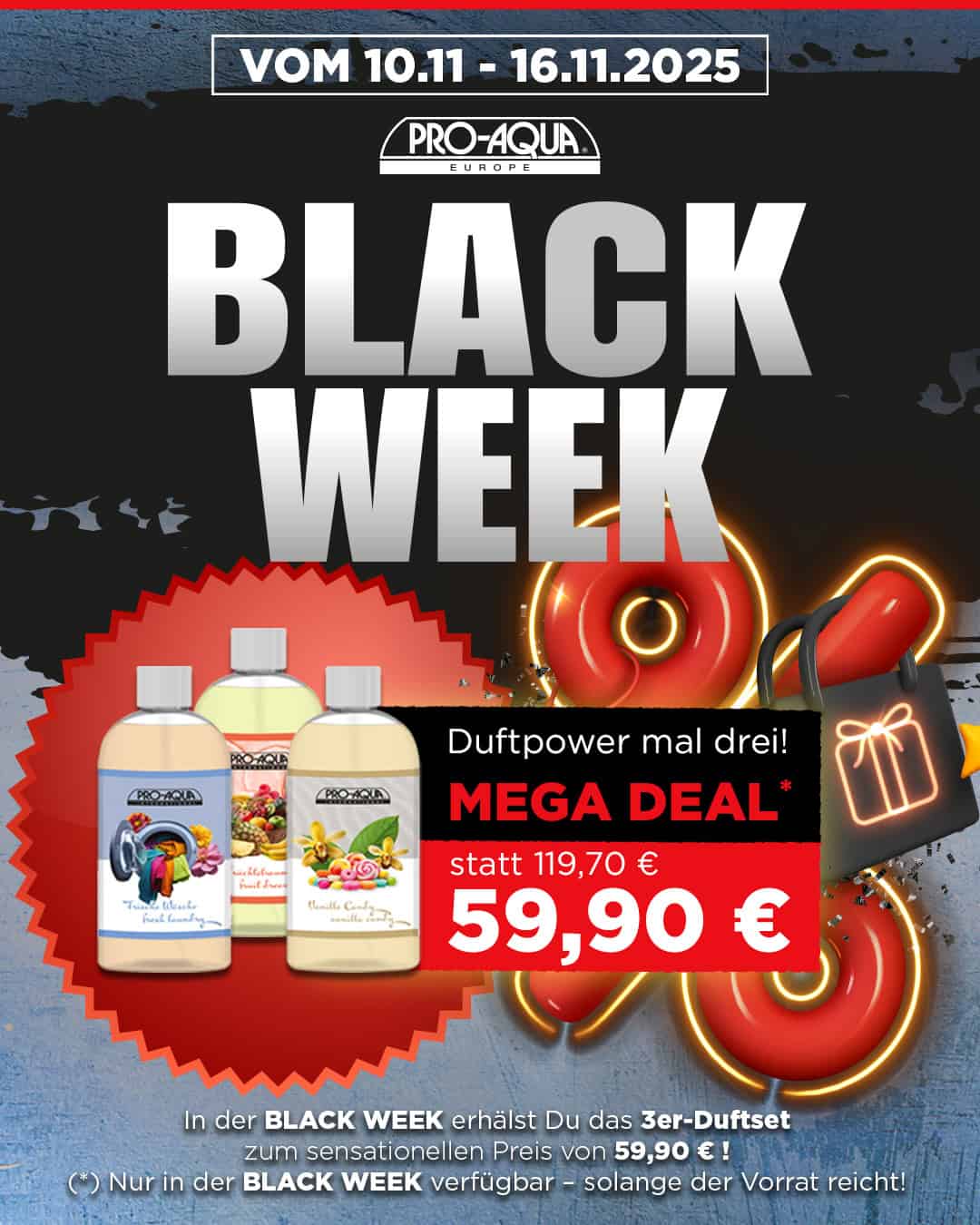 Black Week 3er-Duftset von Pro-Aqua mit Vanille Candy, Früchtetraum und Frische Wäsche