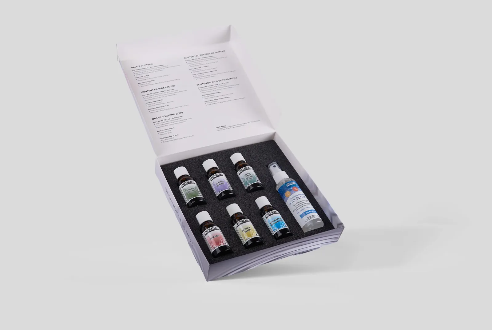 Geöffnete Pro-Aqua Duftbox mit komplettem Inhalt